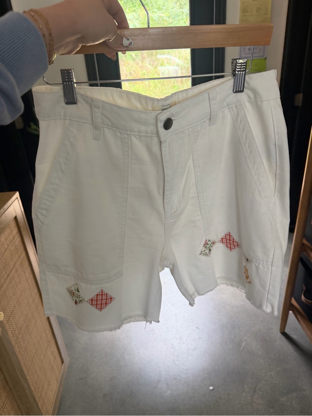White Women's Denim Shorts with Patch Details
